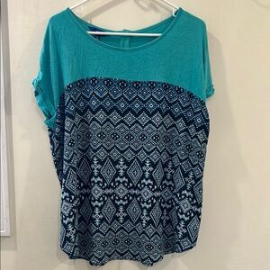 Apt 9, Teal and Navy Patterned Women's Top XXL